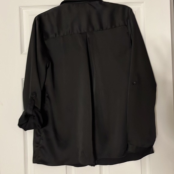 Black Satiny Button Down Blouse - Picture 3 of 5